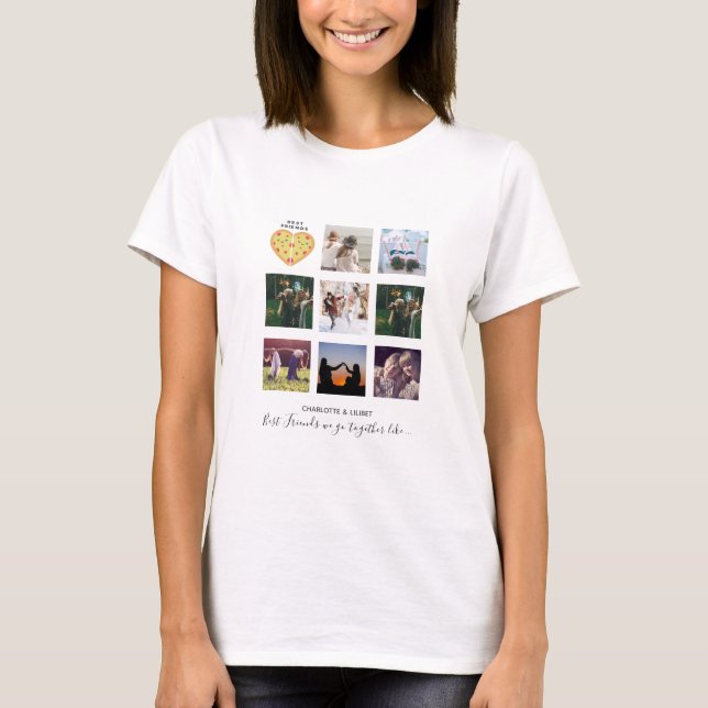 BFF Photo Collage Gifts Dusty Pink PIZZA Friends T-Shirt (Front)
