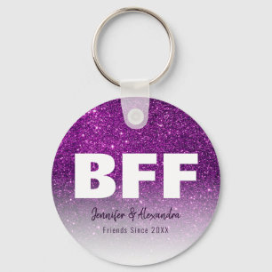 BFF Purple Gold Glitter Personalized Best Friends Keychain