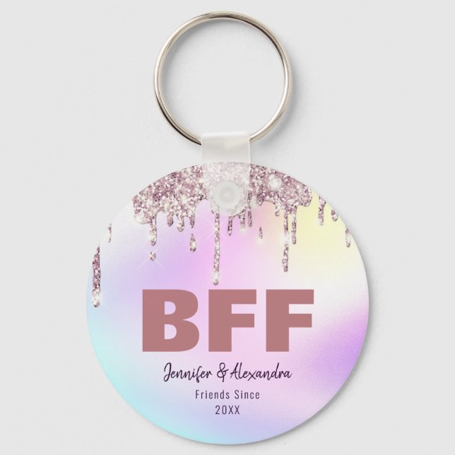 BFF Purple Rose Gold Glitter Dripping Best Friends Keychain (Front)