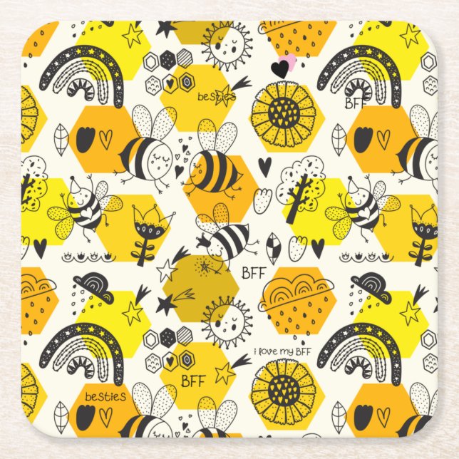 BFF Queen Bee Gifts For Besties Save The Bees Square Paper Coaster (Front)