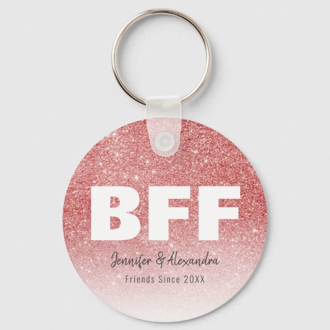 BFF Rose Gold Glitter Personalized Best Friends Keychain (Front)