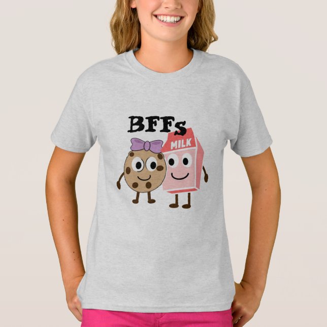 BFFS milk and chocolate chip cookies funny humour T-Shirt (Front)