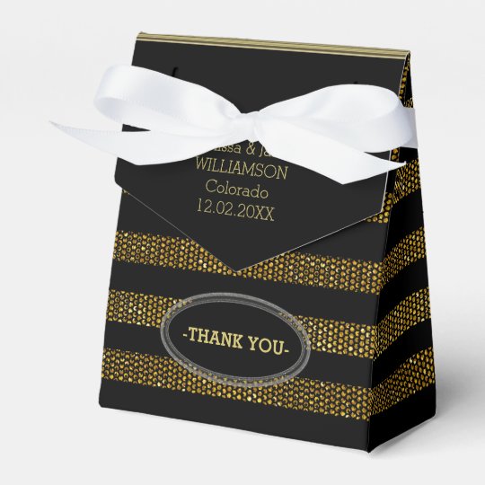 BG02 Glitter Gold & Black Stripes Party Favour Box Wedding Favor Boxes
