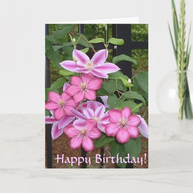 BG- Happy Birthday! Pink Clematis Card (Front)