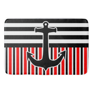 BG Stripes Pattern black red & ANCHOR black Bath Mat