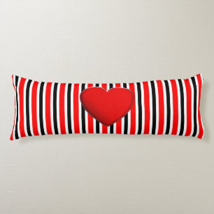 BG Stripes Pattern black red + red heart Body Pillow