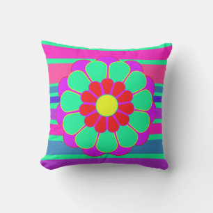 BG Stripes Pattern coloured III + power bloom I Outdoor Pillow