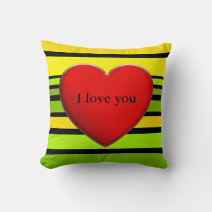 BG Stripes Pattern coloured V + red heart Throw Pillow