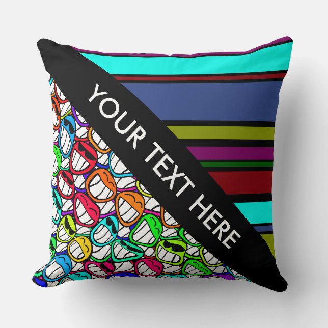 BG Stripes Pattern coloured X + cool smilies Throw Pillow (Front)