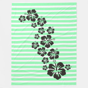 BG Stripes Pattern narrow white + hibiscus blooms Fleece Blanket