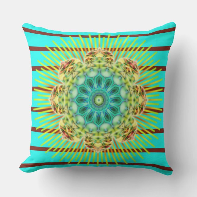 BG Stripes Pattern turquoise & mandala + your back Throw Pillow (Front)