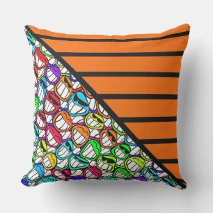 BG Stripes Pattern wide orange + cool smilies Throw Pillow