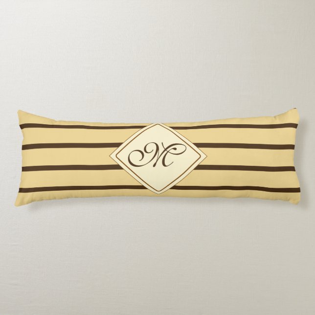BG Stripes Pattern wride beige + your monogram Body Pillow (Front)