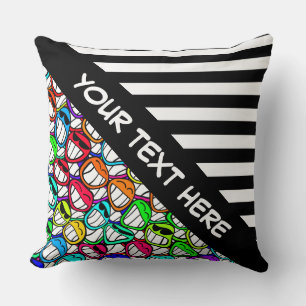 BG Stripes Pattern wride black + cool smilies Throw Pillow