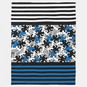 BG Stripes Pattern wride black + geckos mosaic Fleece Blanket