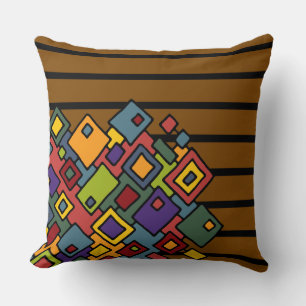 BG Stripes Pattern wride brown + abstract art Throw Pillow