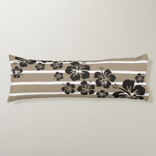 BG Stripes Pattern wride stone + hibiscus blooms Body Pillow