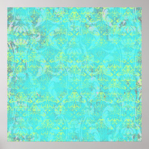 BGTPD TROPICAL DAMASK PATTERN LIGHT BLUE YELLOW GR POSTER
