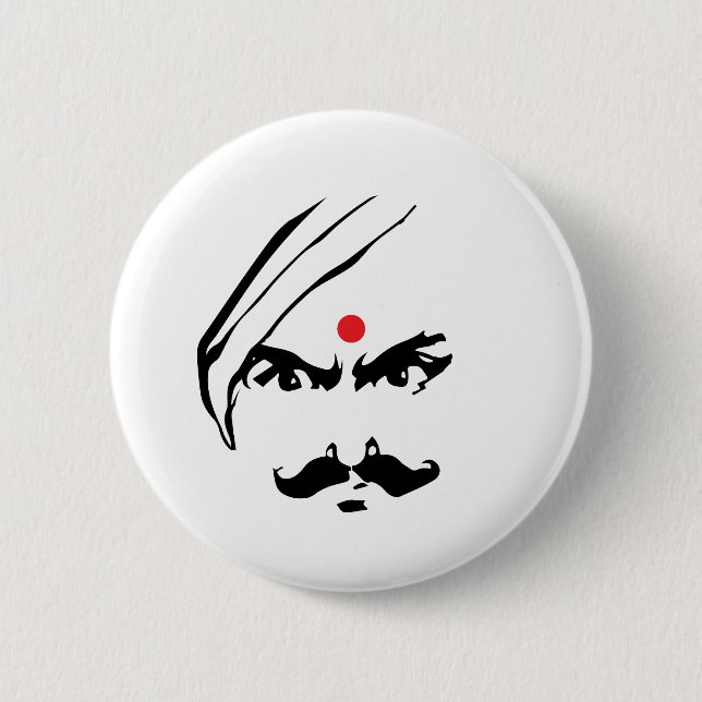Bharathiyar Angry Face Tamil Poet Quote 2 Inch Round Button (Front)