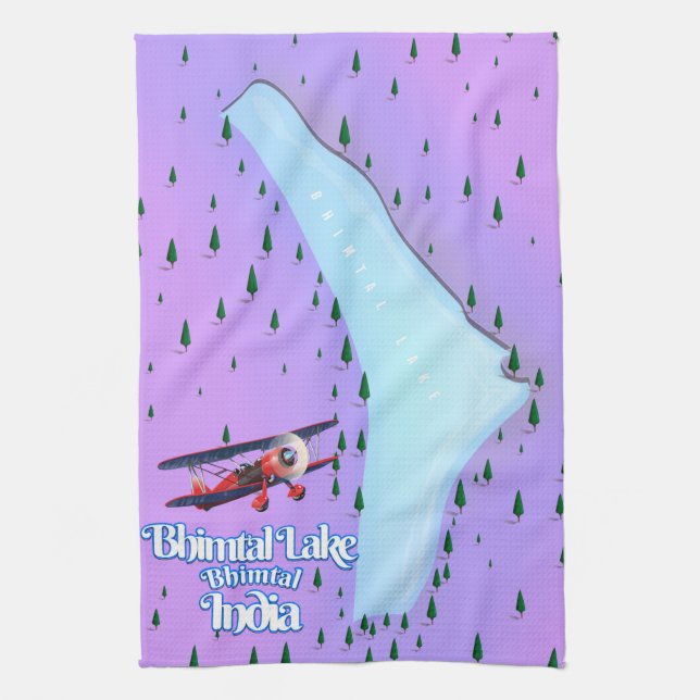 Bhimtal Lake Bhimtal India travel poster. Kitchen Towel (Vertical)