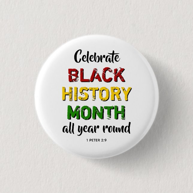 BHM Celebrate Black History Month Christian Bible 1 Inch Round Button (Front)