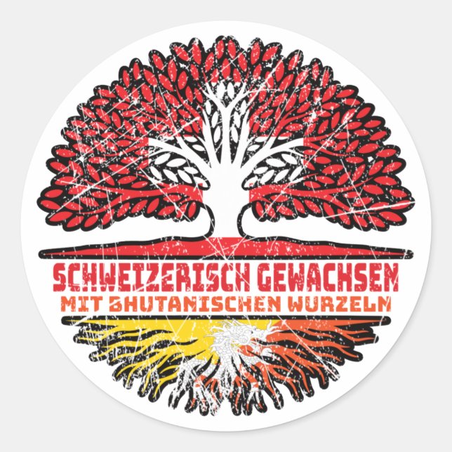 Bhutan Bhutanisch Schweizer Schweiz Baum Wurzel Classic Round Sticker (Front)