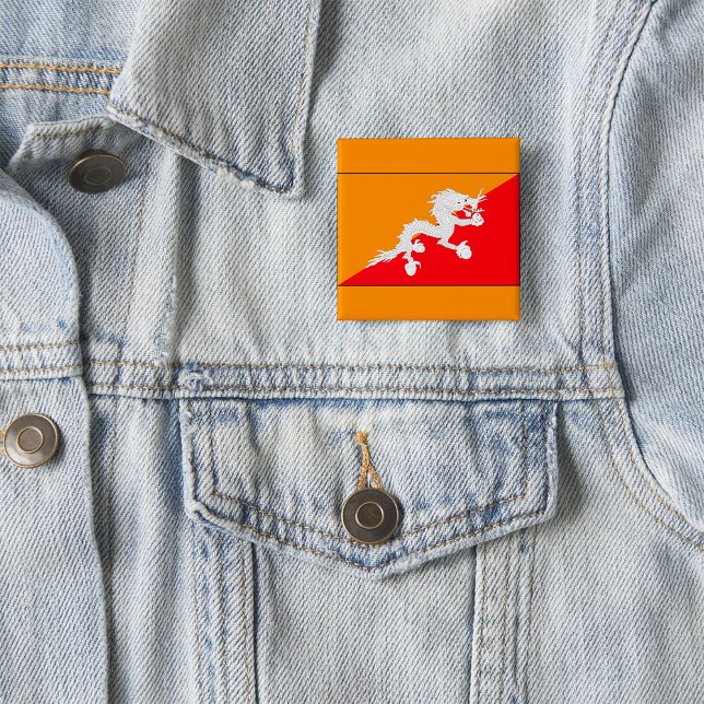 Bhutan Flag Design with White Dragon 2 Inch Square Button (Creator Uploaded)