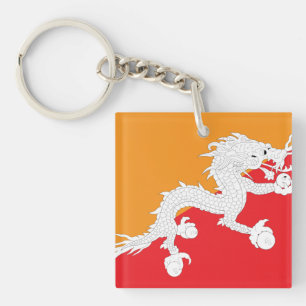 Bhutan Flag Design with White Dragon Keychain