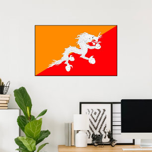 Bhutan Flag Design with White Dragon Poster