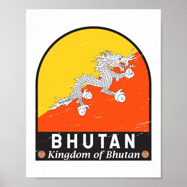 Bhutan Flag Emblem Distressed Vintage Poster (Front)