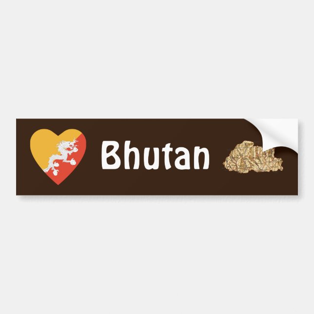 Bhutan Flag Heart + Map Bumper Sticker (Front)
