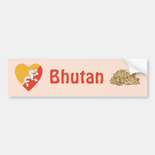 Bhutan Flag Heart + Map Bumper Sticker
