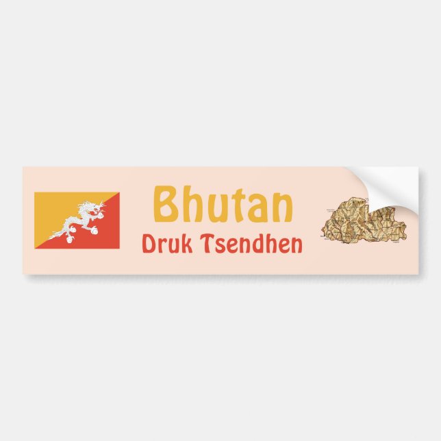 Bhutan Flag + Map Bumper Sticker (Front)