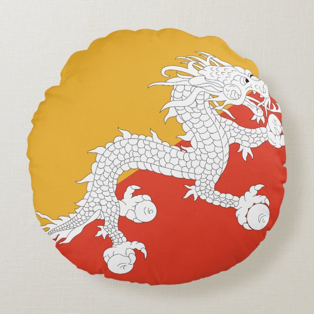 Bhutan Flag Round Pillow (Front)