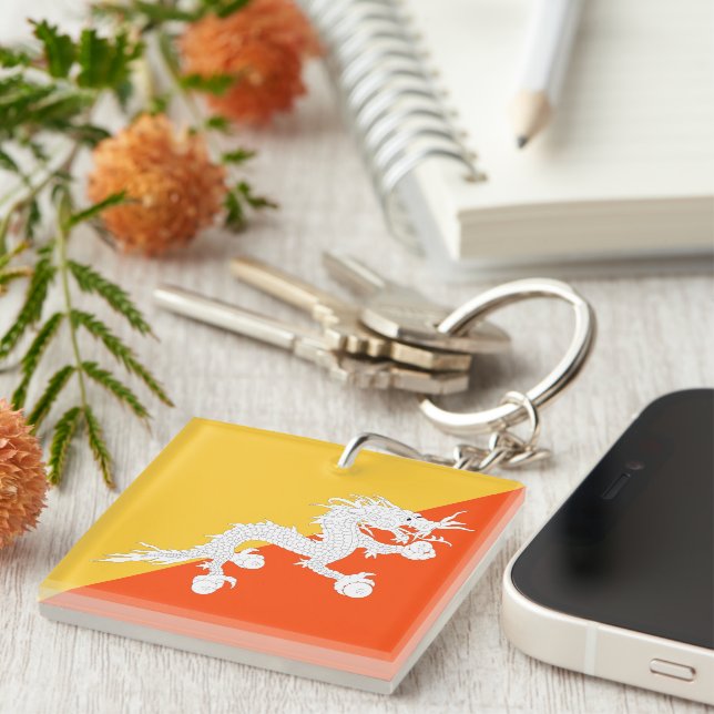 Bhutan Flag with Thunder Dragon Keychain (Front Right)