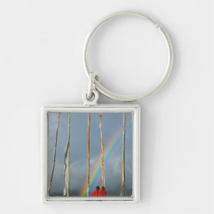Bhutan, Gangtey village, Rainbow over two Keychain