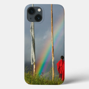 Bhutan, Gangtey village, Rainbow over two monks iPhone 13 Case