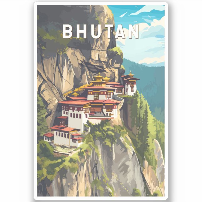 Bhutan Illustration Travel Art Vintage (Front)