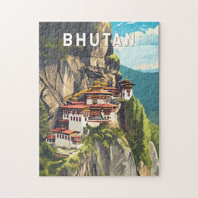 Bhutan Illustration Travel Art Vintage Jigsaw Puzzle (Vertical)