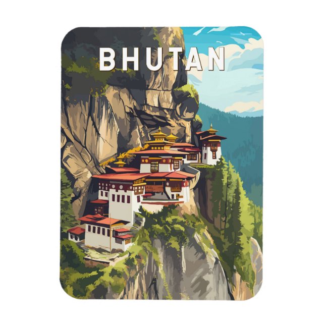 Bhutan Illustration Travel Art Vintage Magnet (Vertical)