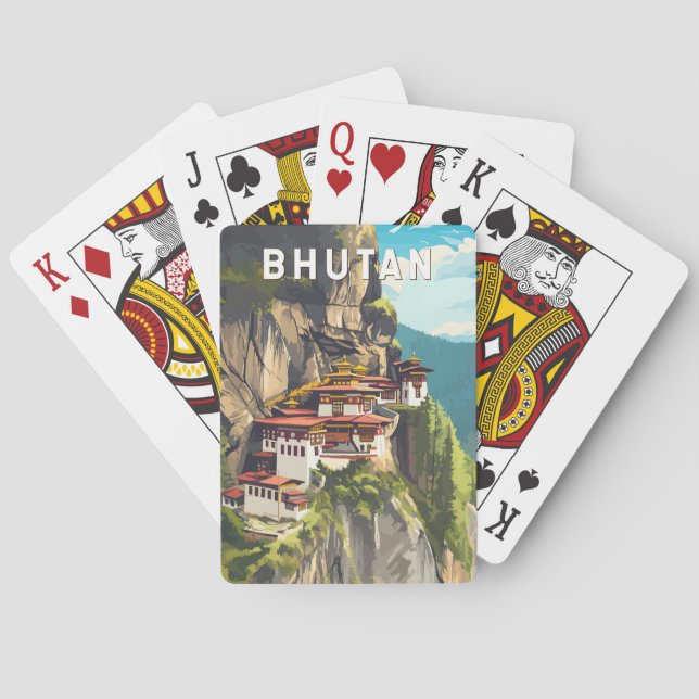 Bhutan Illustration Travel Art Vintage Playing Cards (Back)