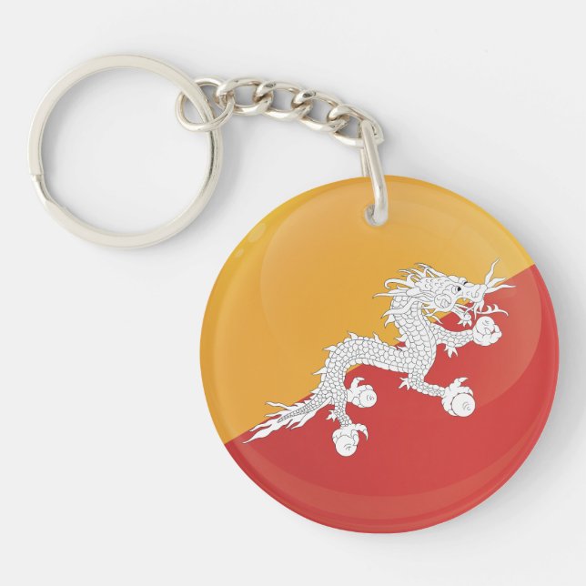 Bhutan  Round Icon Flag Keychain (Front)