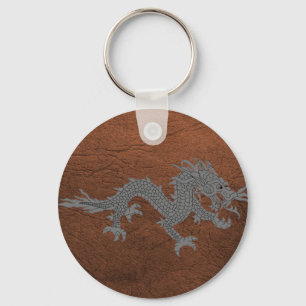 Bhutanese Dragon on Leather Keychain