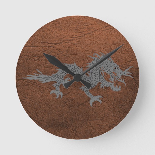Bhutanese Dragon on Leather Round Clock (Front)