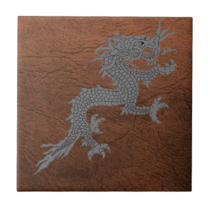 Bhutanese Dragon on Leather Tile