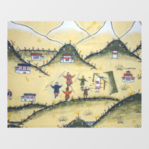 Bhutanese house with archery paintings - Bhutan Window Cling