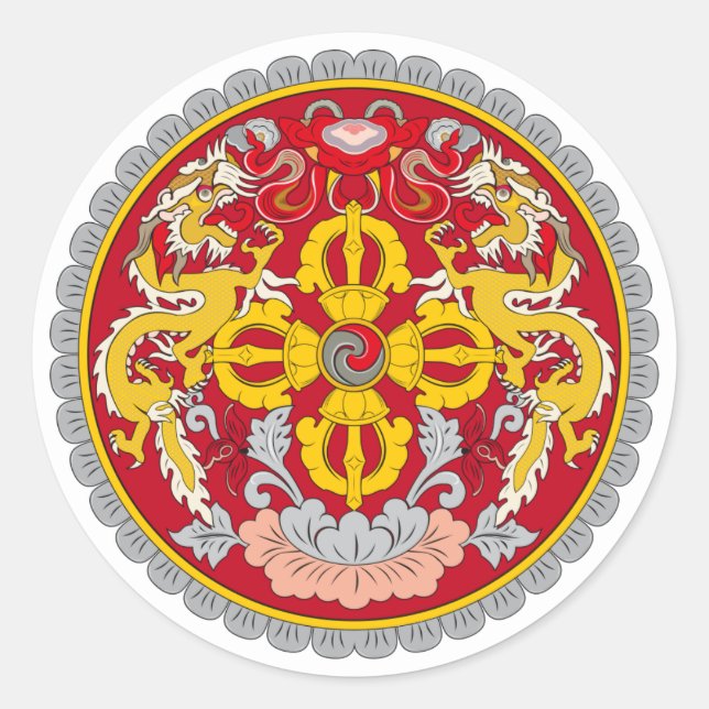 Bhutanese National Emblem, Bhutan Classic Round Sticker (Front)