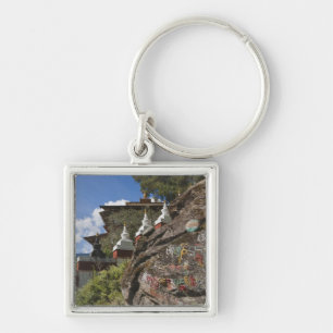 Bhutanese writing on rocks and Nepalese chortens Keychain