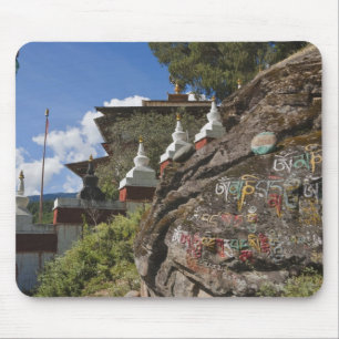 Bhutanese writing on rocks and Nepalese chortens Mouse Pad