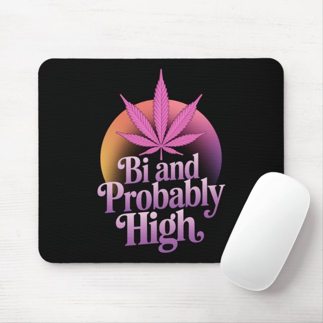 Bi And Probably High Bisexual Pride Flag LGBT Weed Mouse Pad (With Mouse)